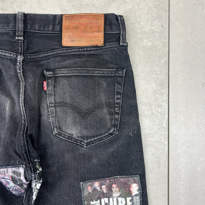 Vintage Levis 501 Patchwork The Cure Black Denim Straight Jeans - 30