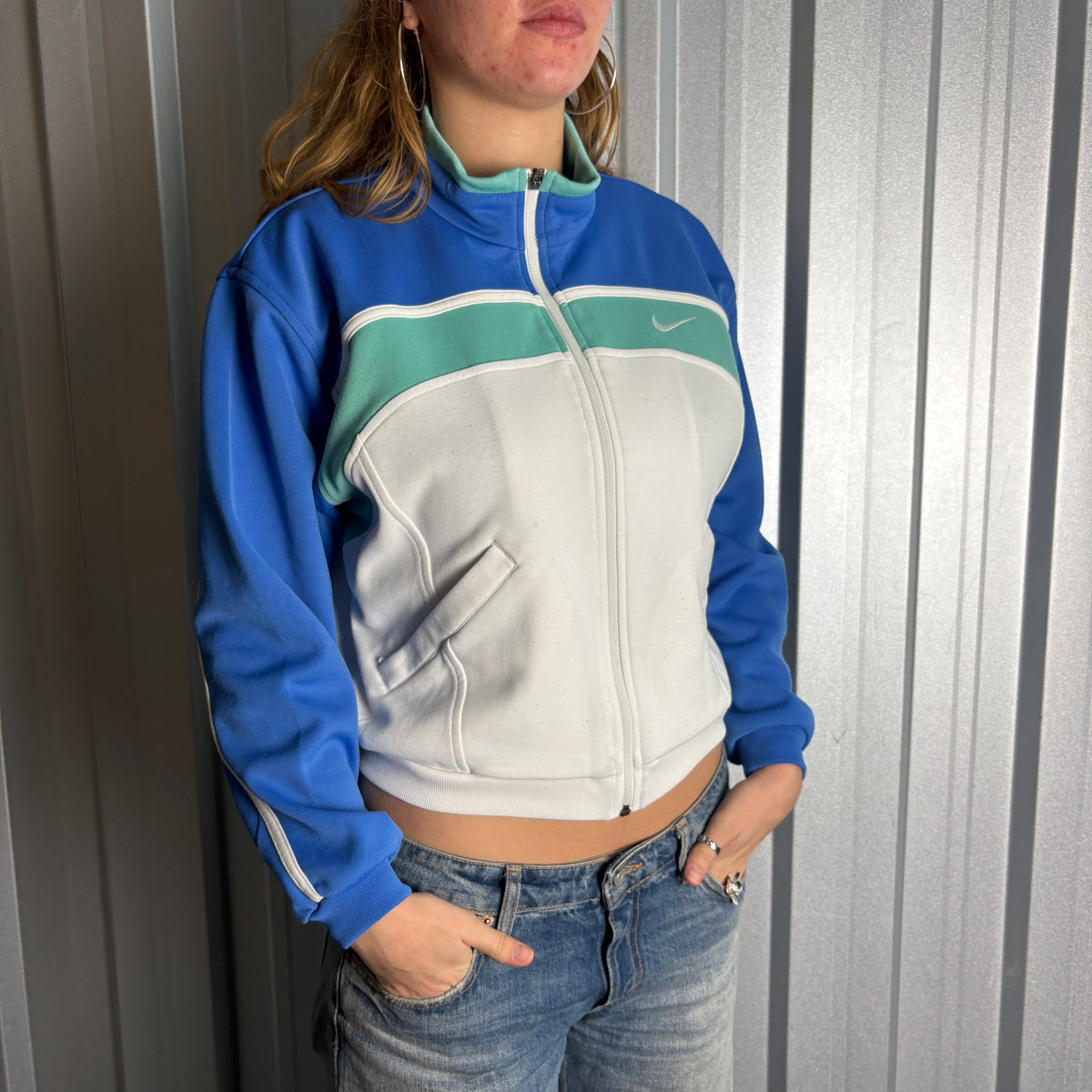Vintage Nike White Blue Tracksuit Track Womens Jacket - S