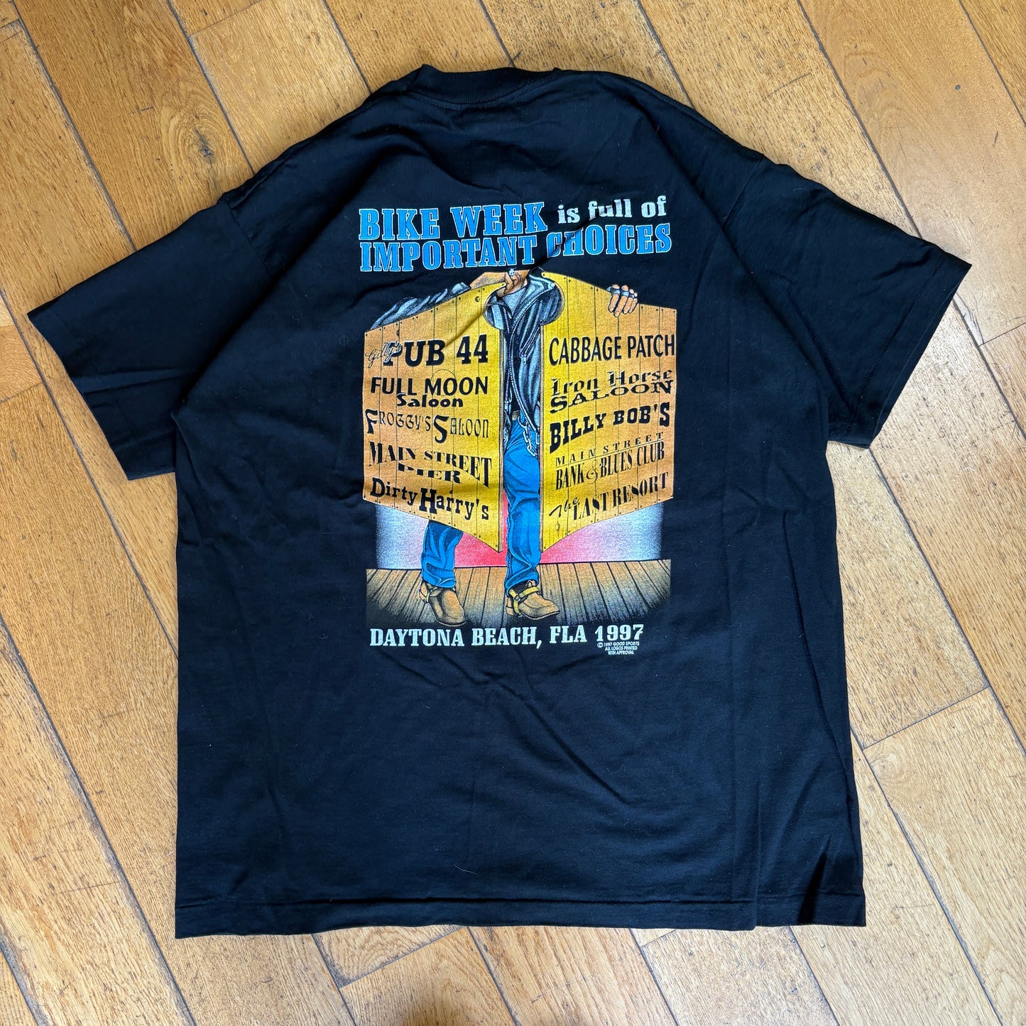 Vintage 1997 Motorbike Bar Black Single Stitch Graphic T-Shirt - L