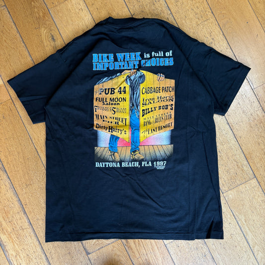 Vintage 1997 Motorbike Bar Black Single Stitch Graphic T-Shirt - L