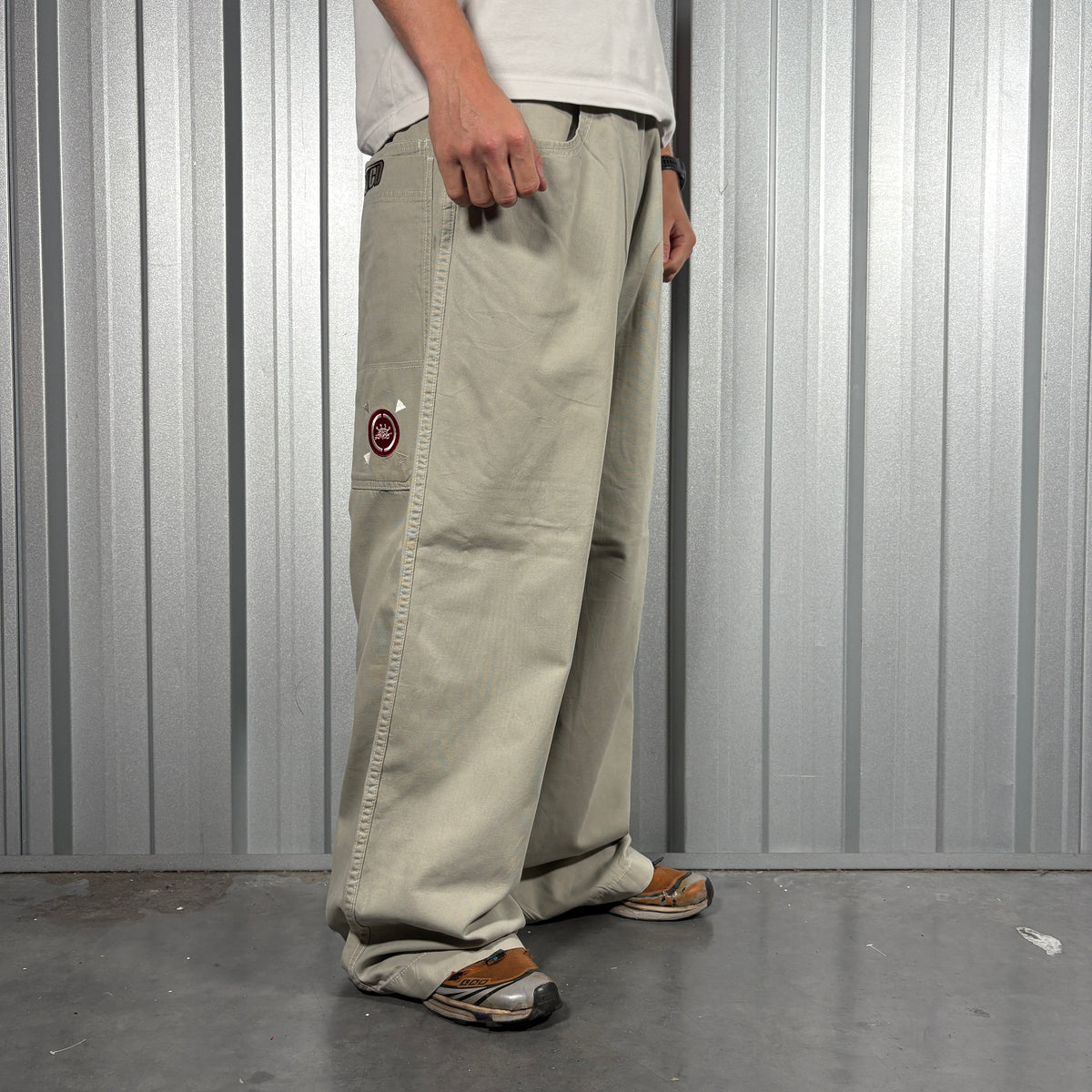 JNCO Cream Chino Baggy Y2K Skate Embroidered Trousers - 36L