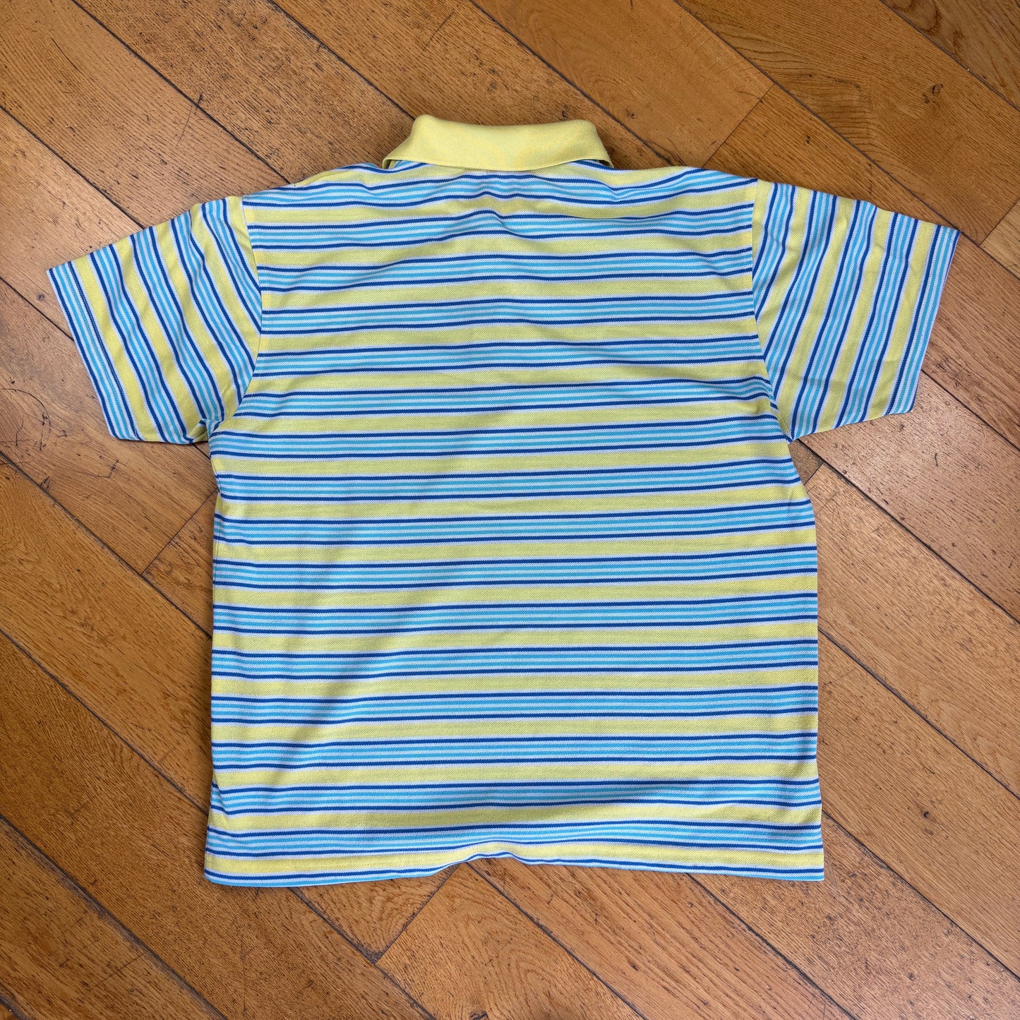 Vintage Lacoste Stripe Blue Yellow Polo Shirt - L