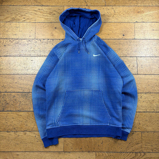 Vintage Nike Blue Abstract Dot Pattern Embroidered Hoodie Sweatshirt - M