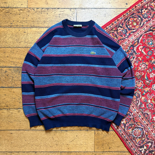 Vintage Chemise Lacoste Blue Stripe Knit Jumper - M