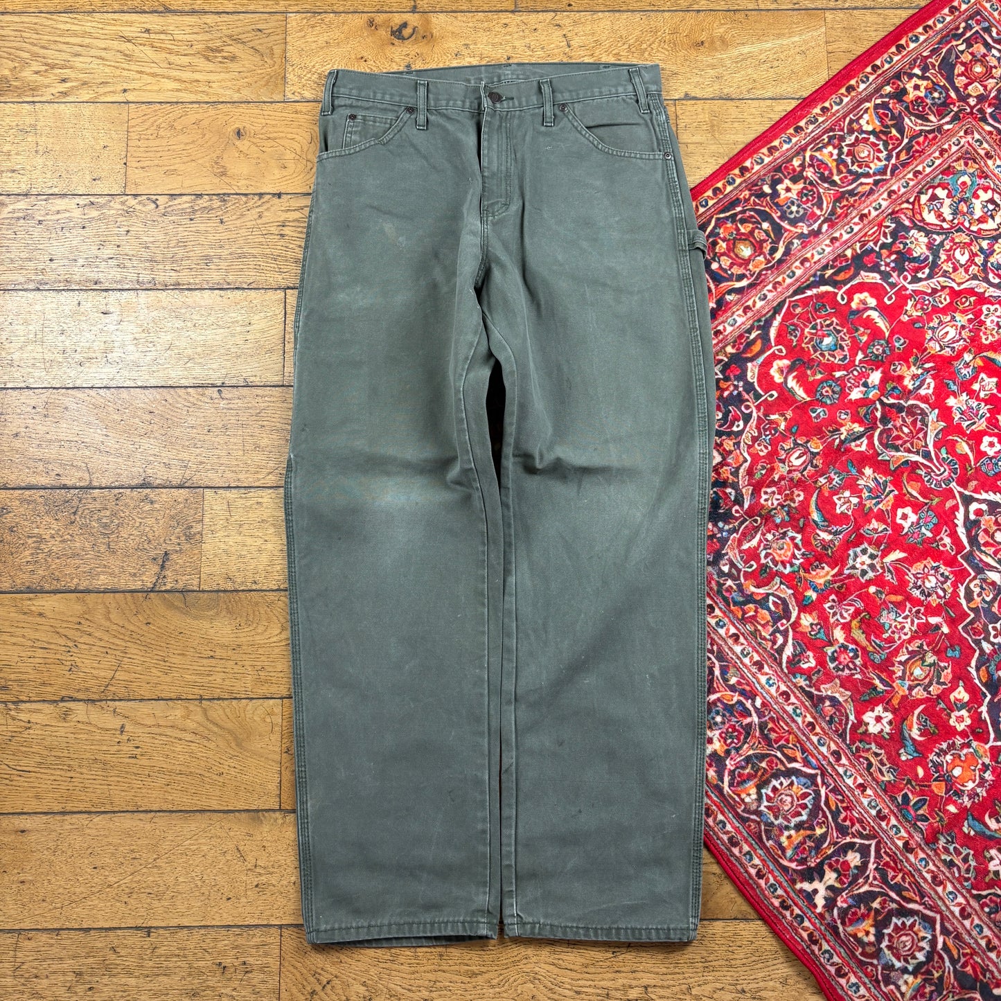 Vintage Dickies Workwear Carpenter Baggy Grey Trousers - 34