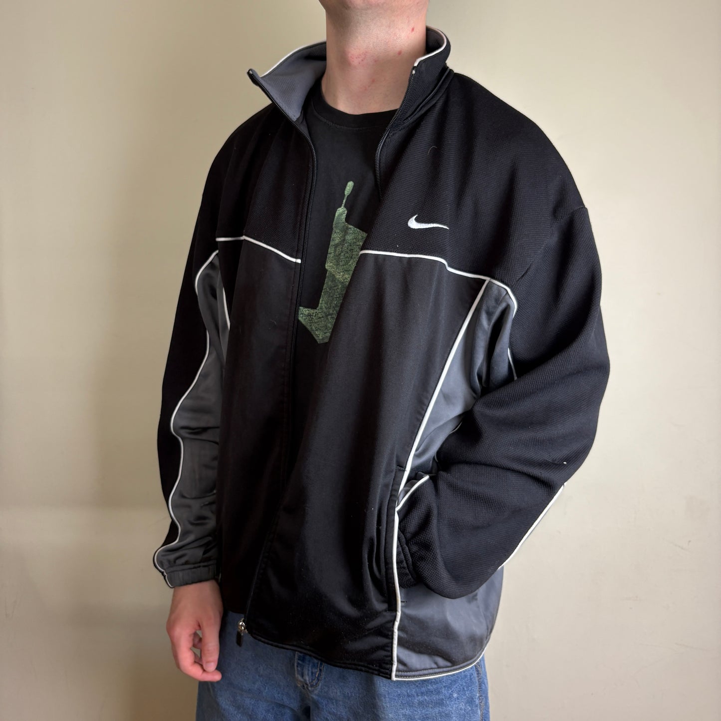 Vintage Nike 90s Black Tracksuit Track Jacket - XL