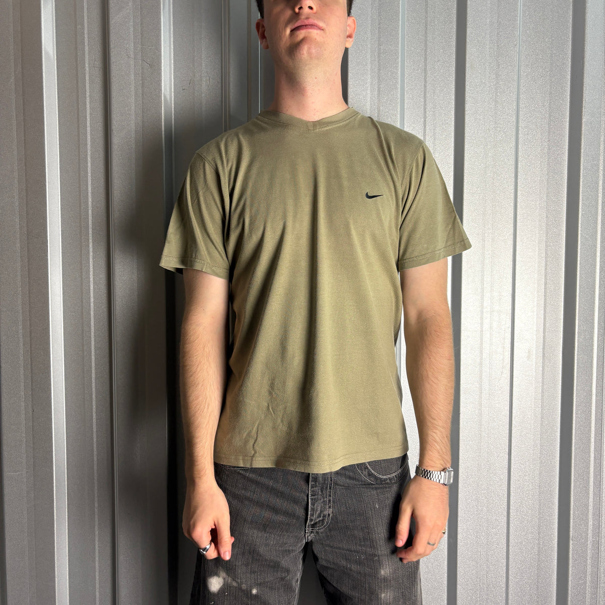 Vintage Nike Green Swoosh 00s Y2K Graphic T-Shirt - M