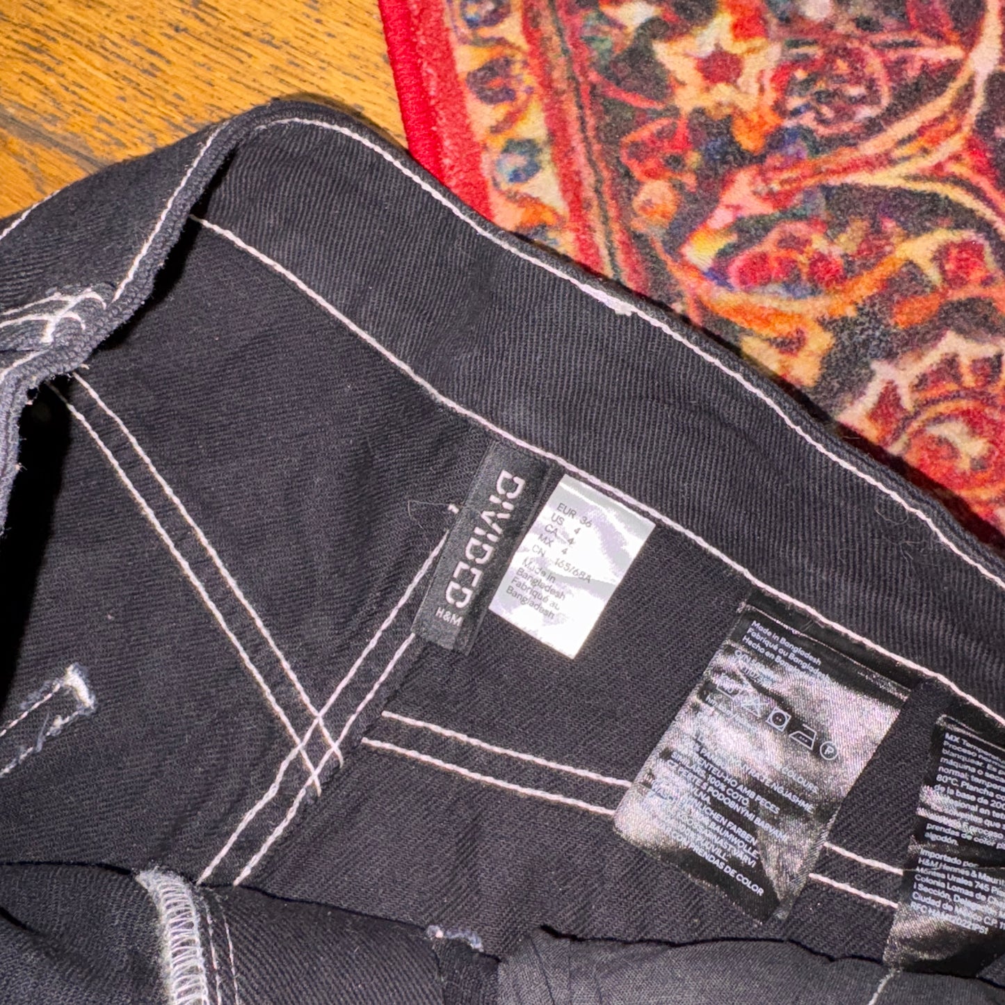 Vintage Black Contrast Stitch H&M Carpenter Workwear Baggy Trousers - 30R
