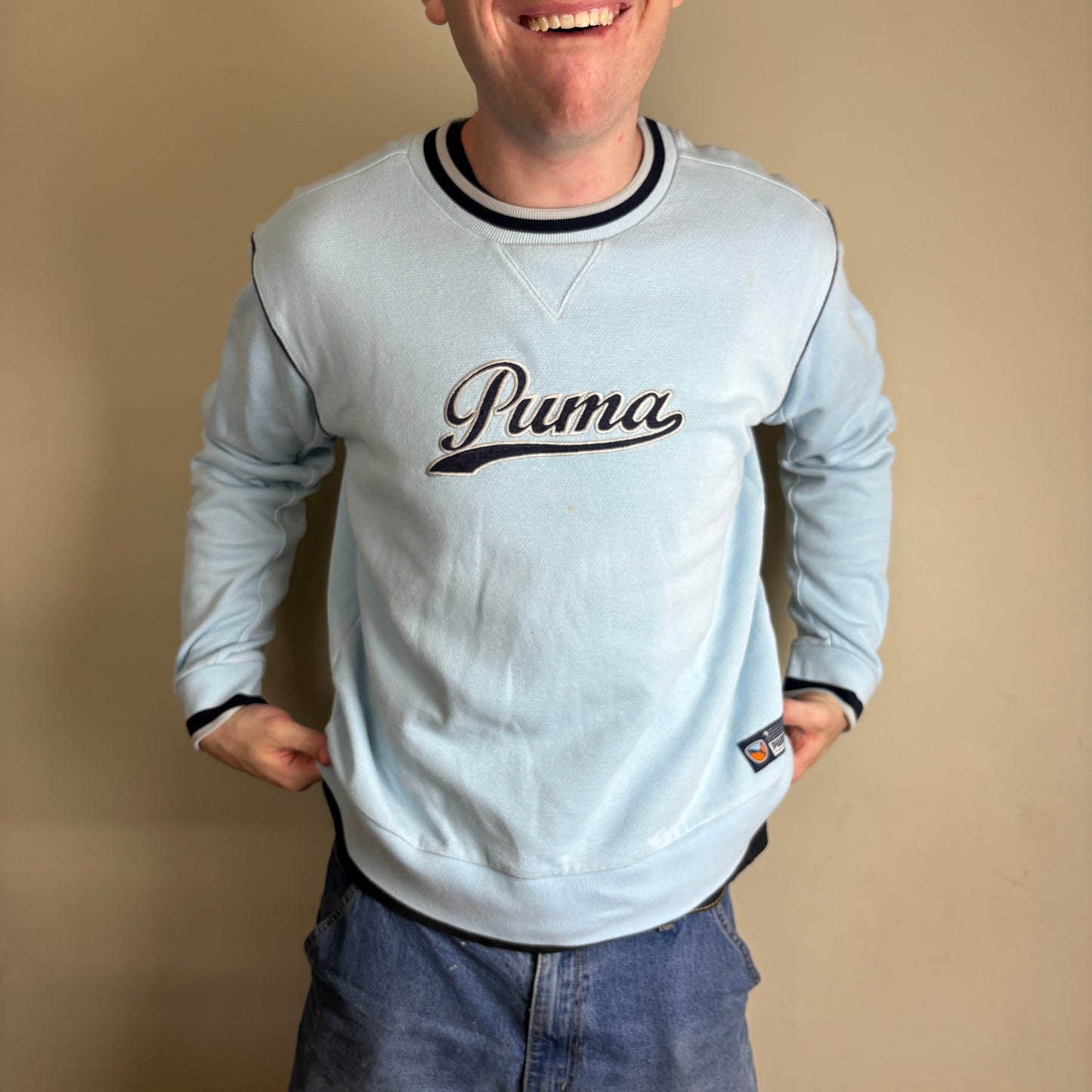 Vintage Puma Blue Ringer Y2K Embroidered Sweatshirt - M