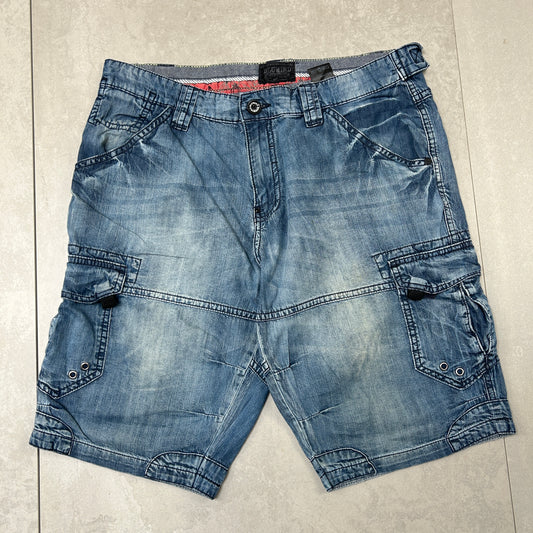 Vintage Hip Hop Double Knee Blue Cargo Baggy Shorts Jorts - 34