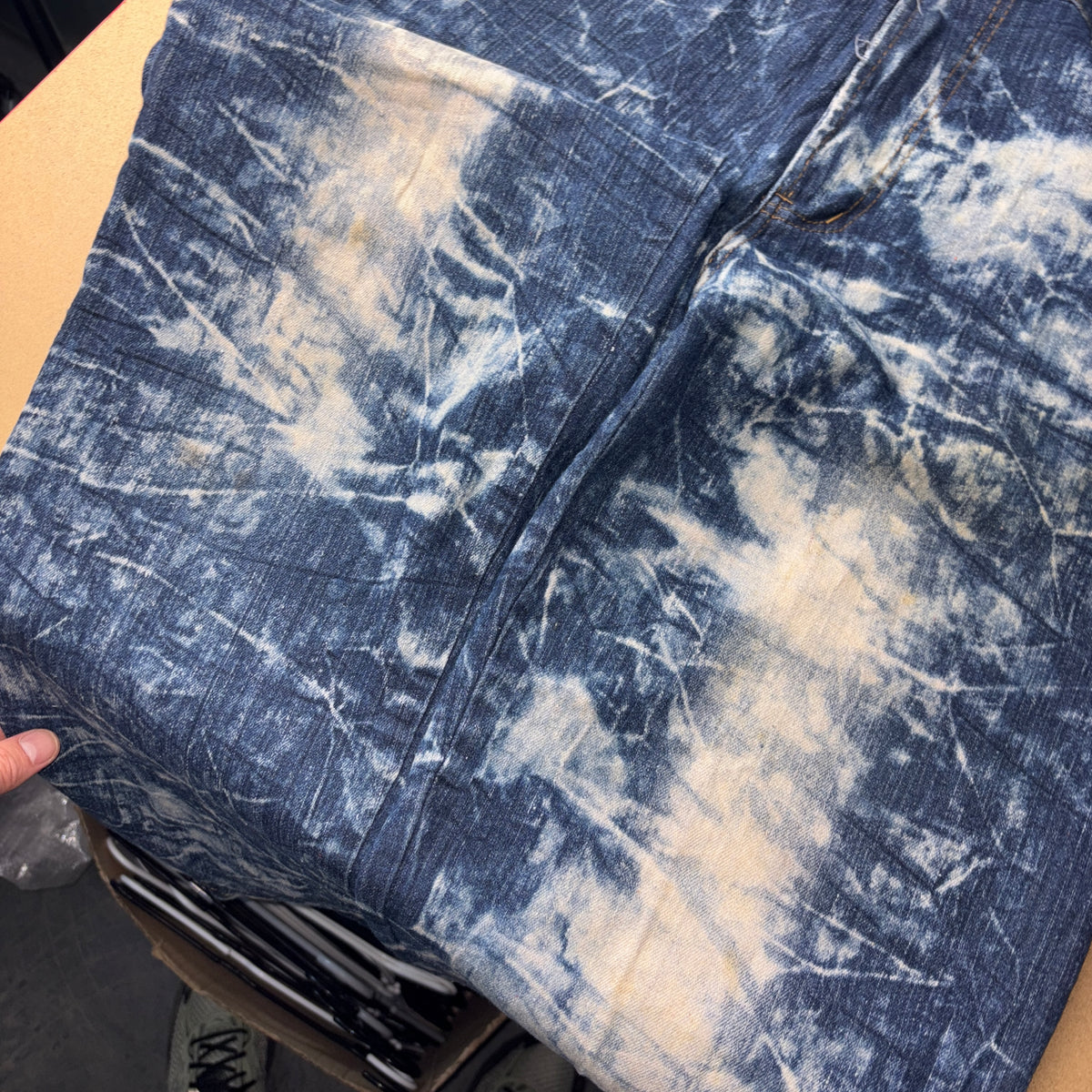 Embroidered Blue Acid Wash Grunge Japanese Denim Hip Hop Y2K Baggy Jeans - 32R