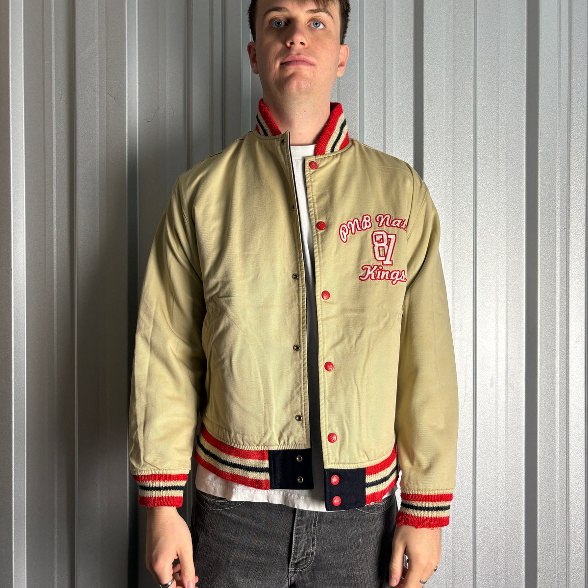 Vintage PNB Nation Wool Varsity Navy Cream Reversible Letterman Jacket - S