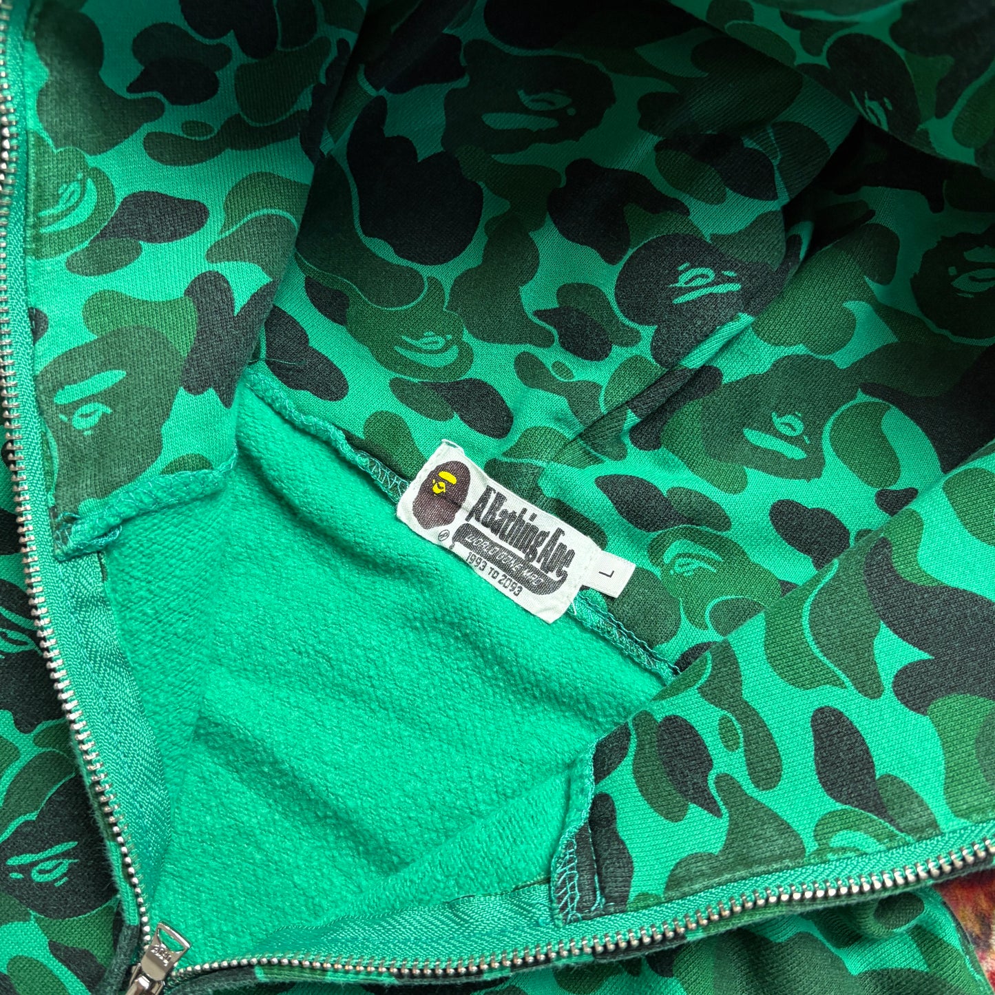 Vintage Bape Bathing Ape Green Camo Shark Hoodie Embroidered Sweatshirt - S