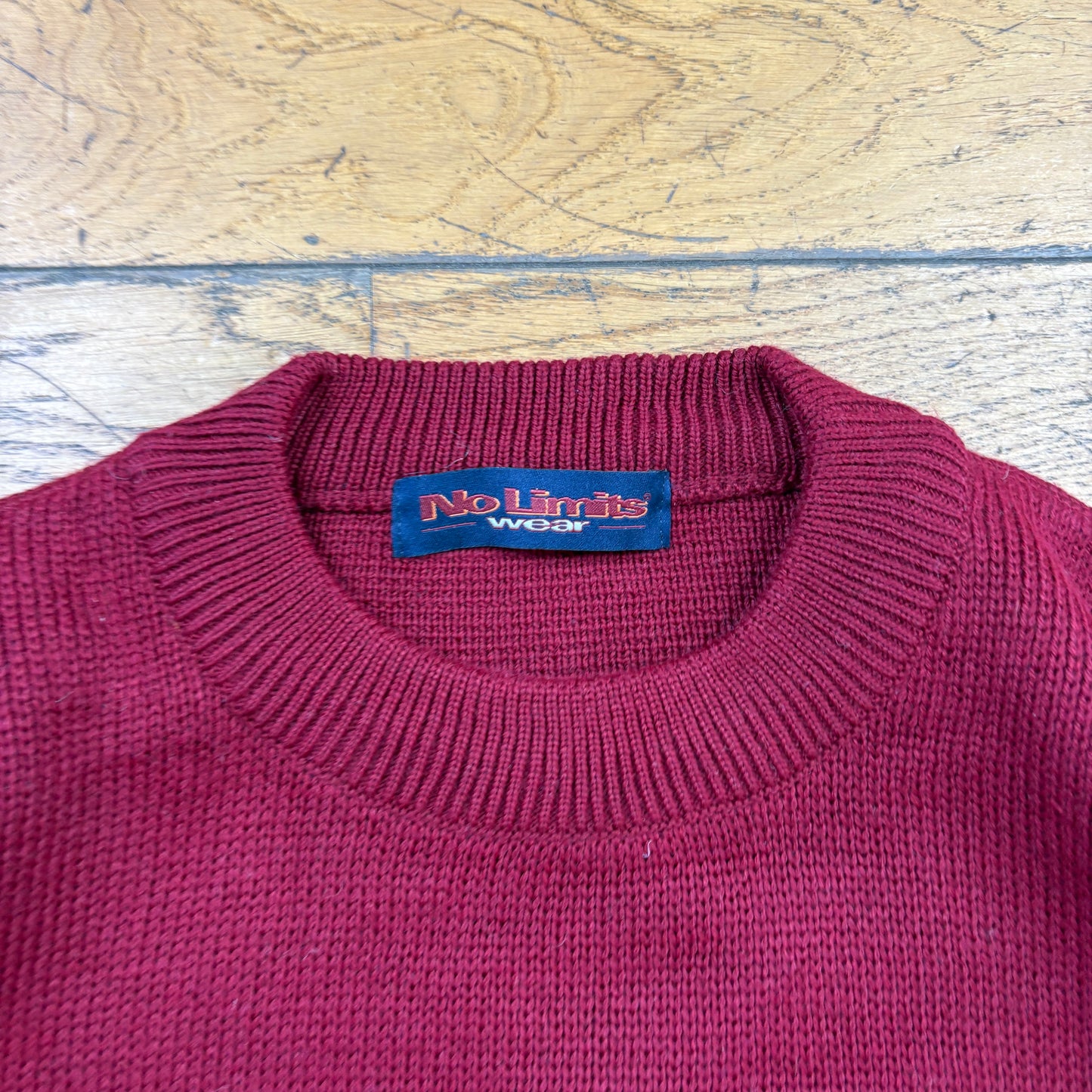 Vintage Burgundy No Limits Embroidered Chunky Knit Jumper - XL