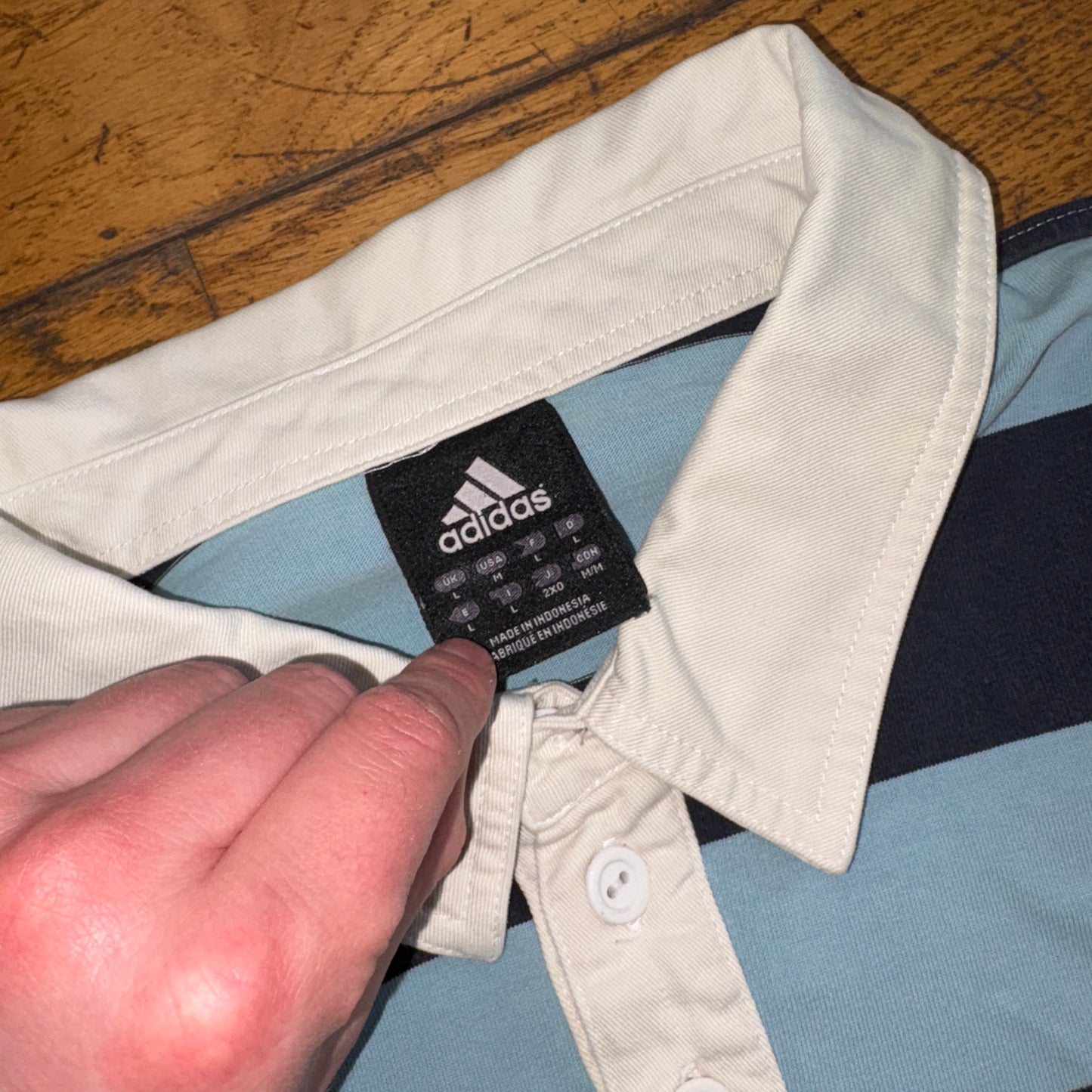 Vintage Adidas Blue Stripe Rugby Polo Shirt - M