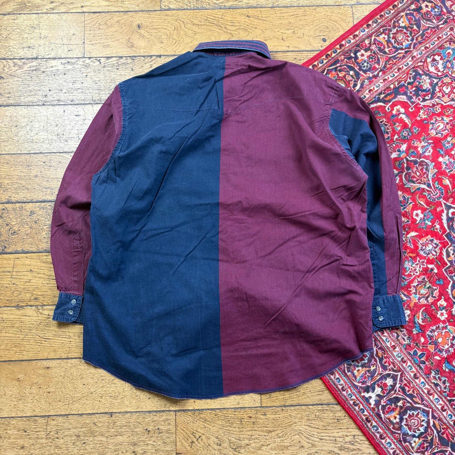 Vintage Wrangler Western Funky Pattern White Navy Burgundy Shirt - 2XL