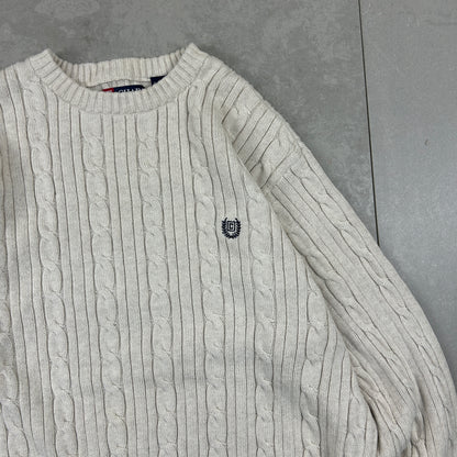 Vintage Chaps Ralph Lauren Chunky Cable Knit Cream Fisherman Jumper - L