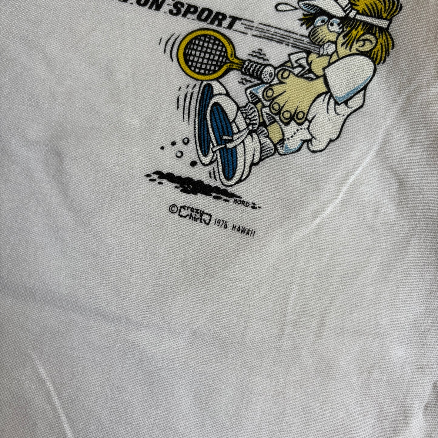 Vintage 1978 Crazy Shirts Tennis Funny Single Stitch White Graphic T-Shirt - S