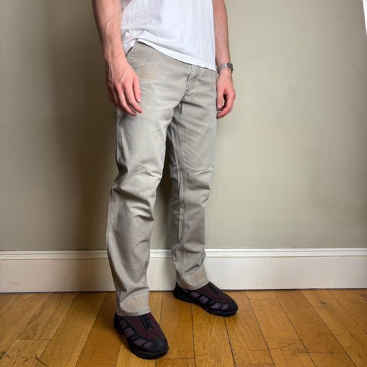 Vintage Carhartt Cream Brown Workwear Carpenter Baggy Trousers - 33R