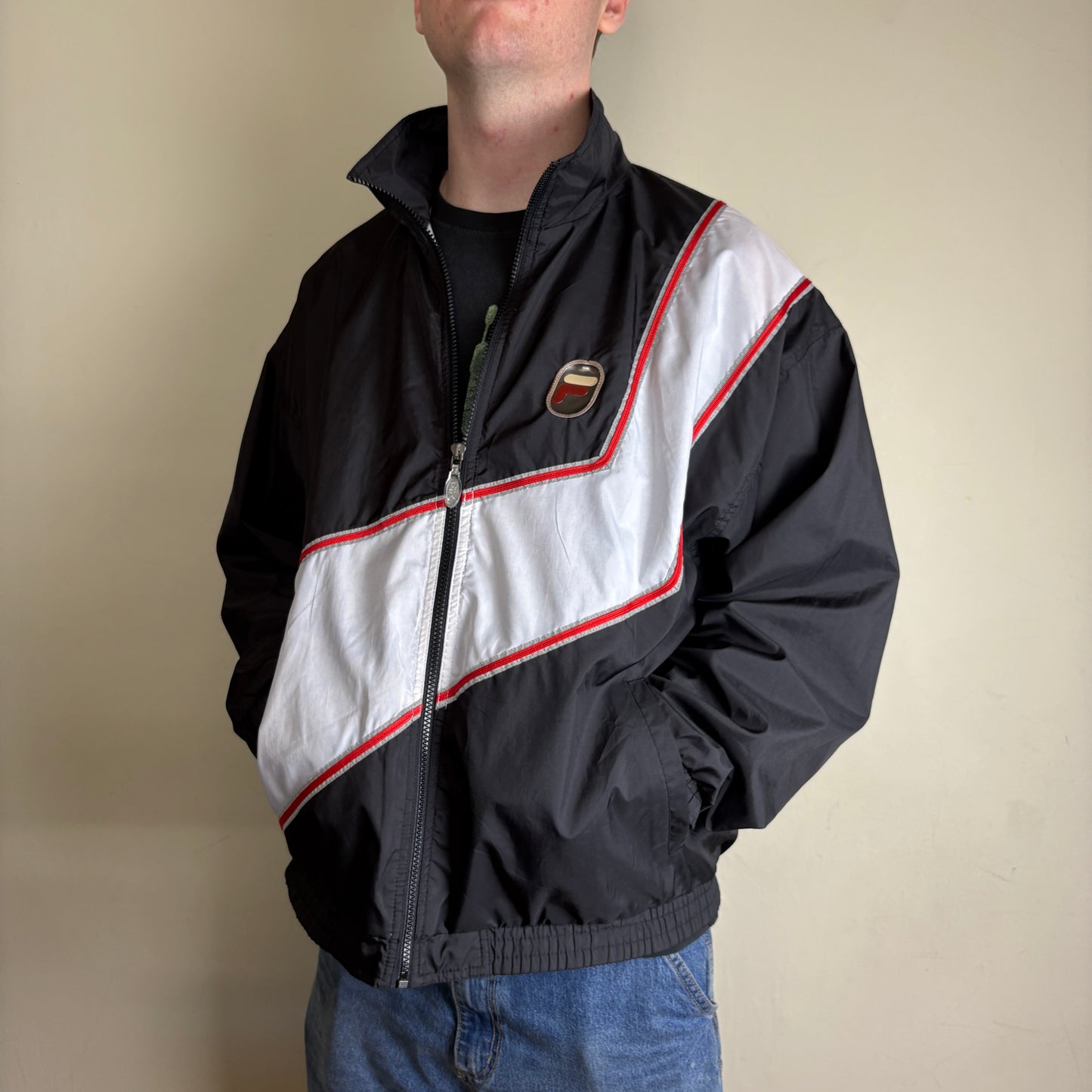 Vintage Fila Black Tracksuit Track Shell Windbreaker Jacket - L