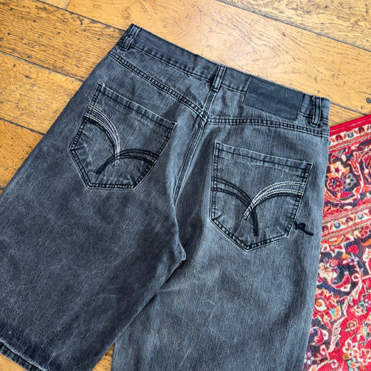Vintage Rocawear Embroidered Hip Hop Black Baggy Shorts Jorts - 34