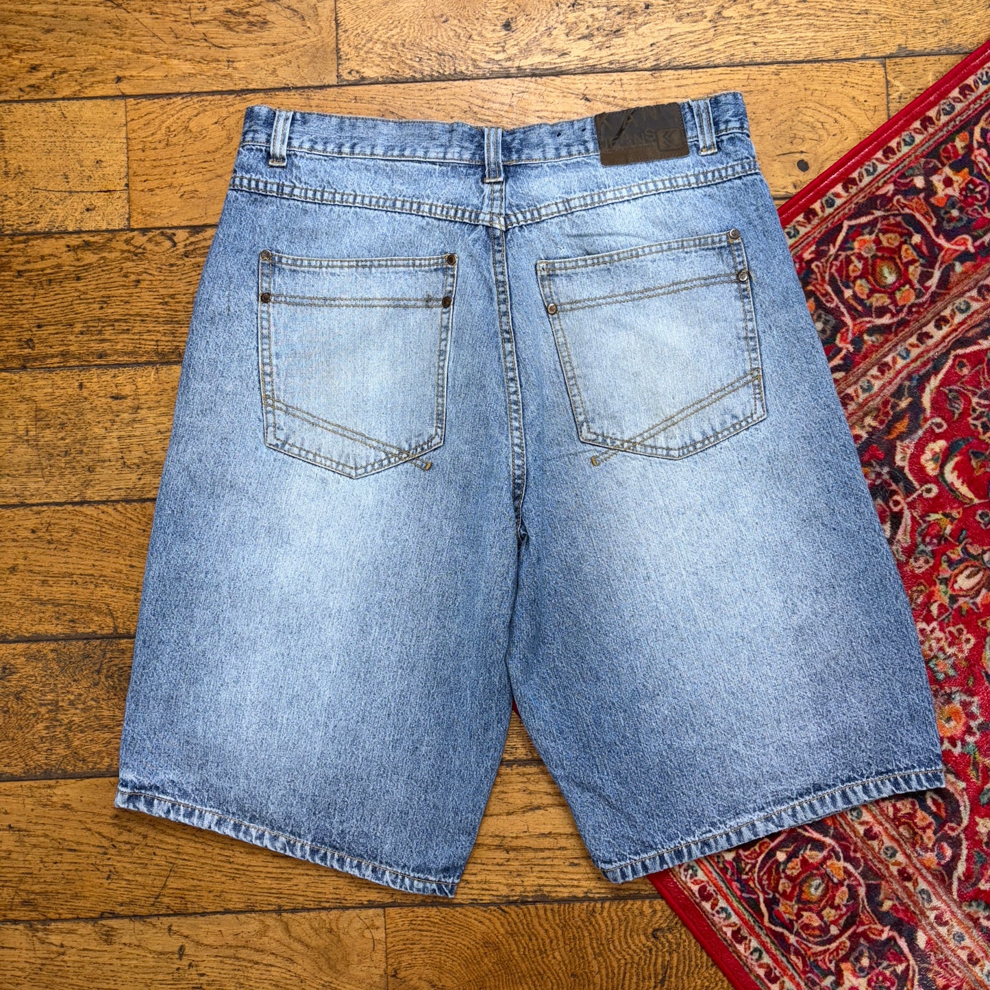 Vintage Blue Karl Kani Embroidered Y2K Hip Hop Baggy Shorts Jorts - 38