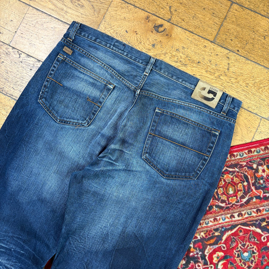 Vintage Blue Embroidered Y2K Hip Hop Baggy Jeans - 40