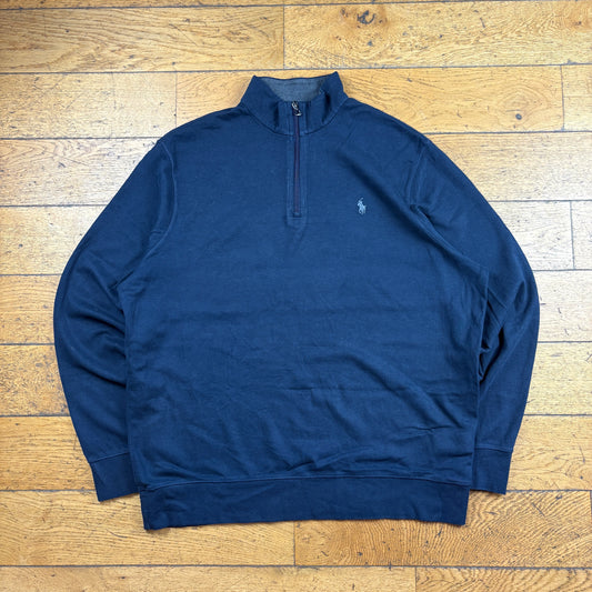 Vintage Ralph Lauren Navy Quarter Zip Embroidered Sweatshirt - XL