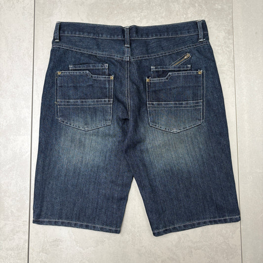 Vintage Embroidered Hip Hop Blue Baggy Shorts Jorts - 36