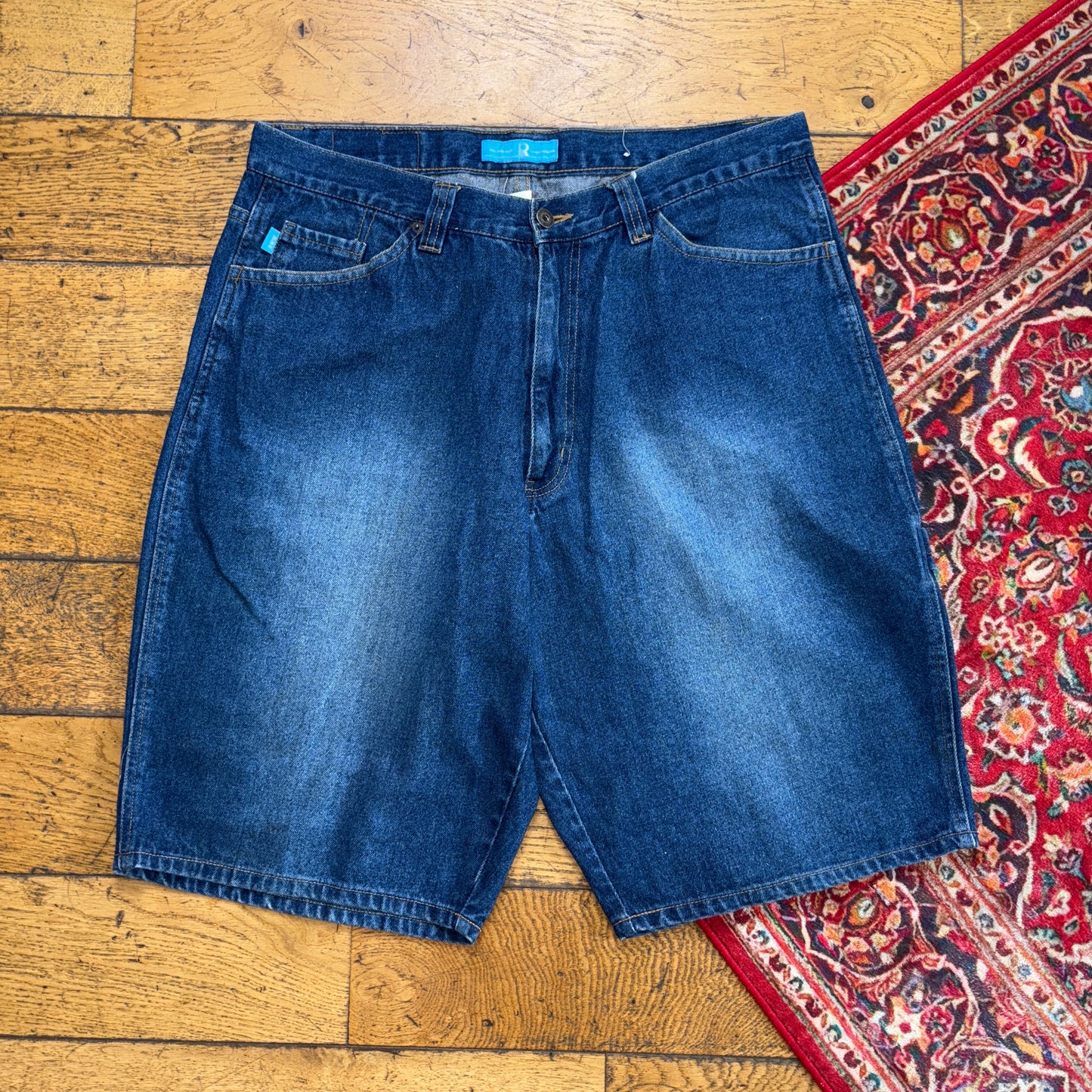 Vintage Embroidered Hip Hop Baggy Blue Shorts Jorts - 38