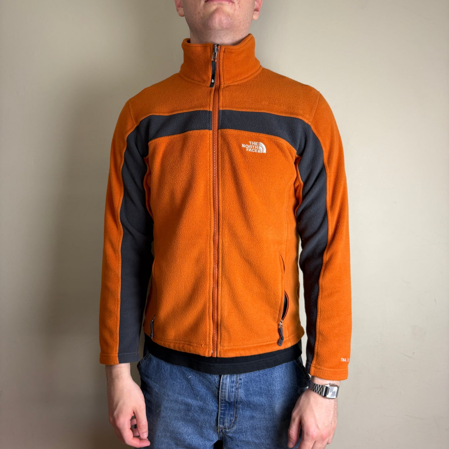 Vintage North Face Orange Fleece Zip Sweatshirt - S
