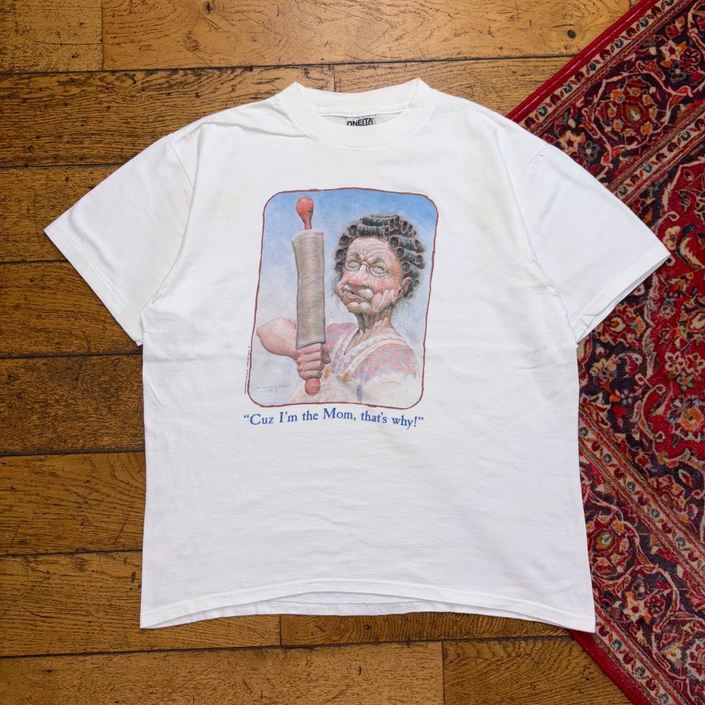 Vintage 1992 Mum White Funny Single Stitch Graphic T-Shirt - M