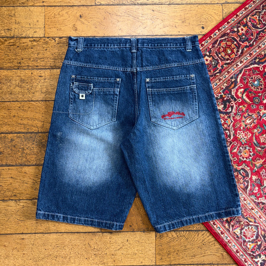 Vintage 96 North Blue Embroidered Y2K Hip Hop Baggy Jeans Shorts Jorts - 40