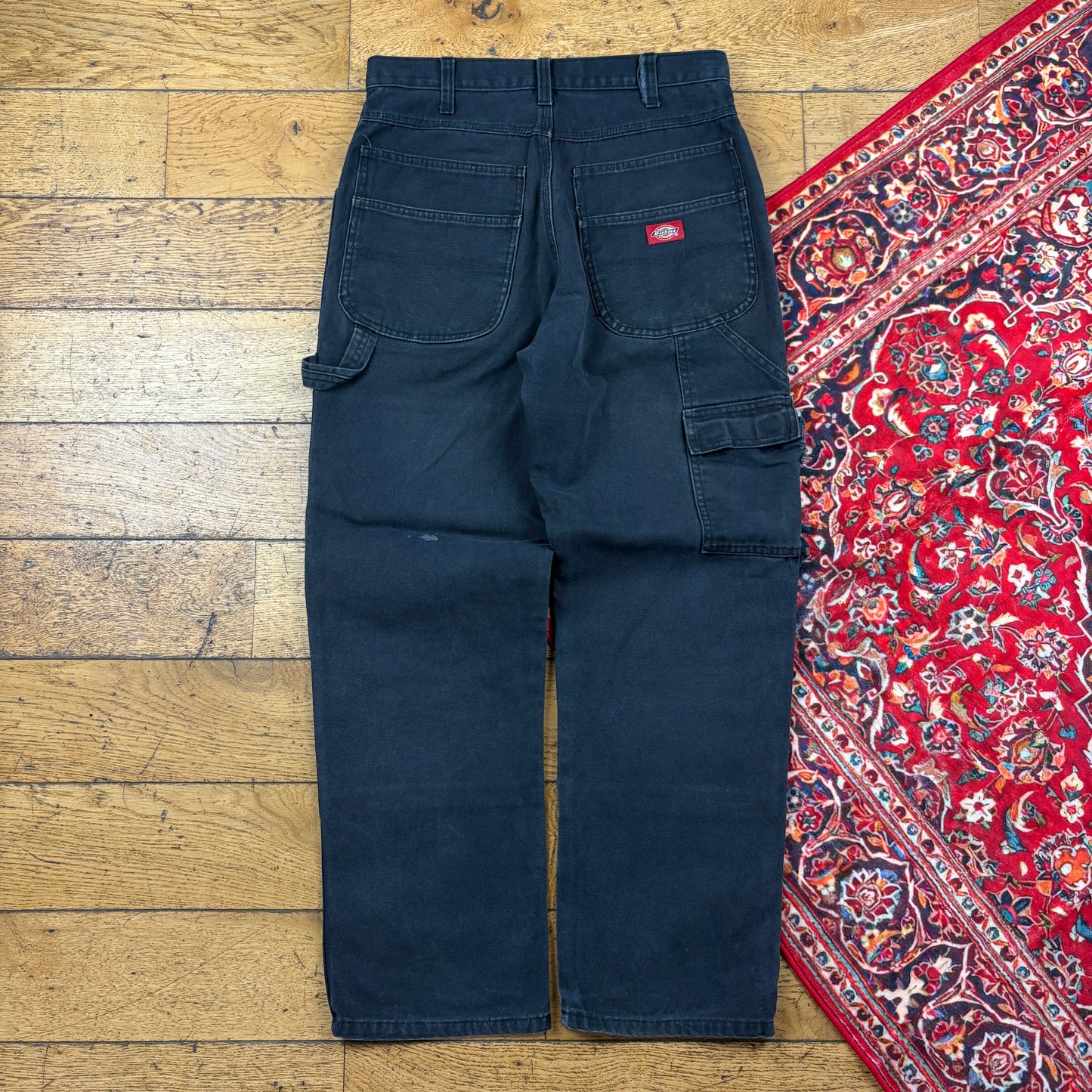 Vintage Dickies Black Double Knee Workwear Carpenter Baggy Trousers - 32