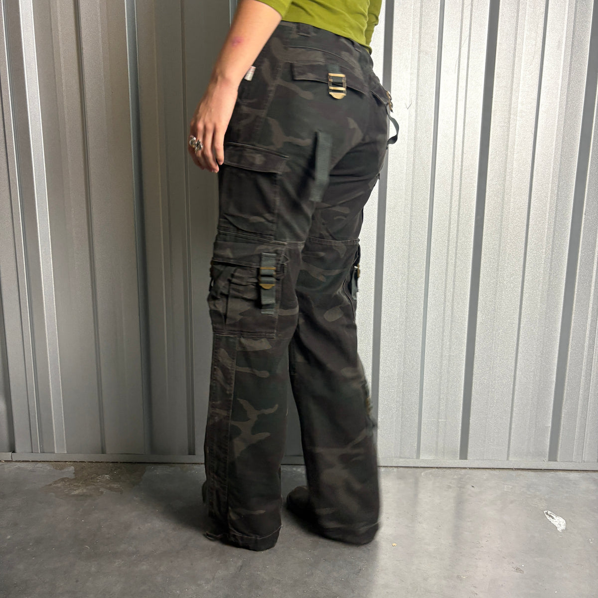 Black Camo Baggy Y2K Cargo Trousers - 28L