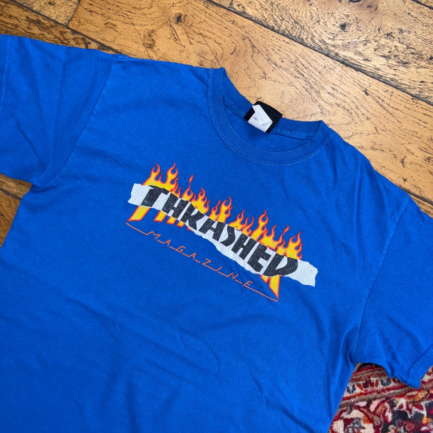 Vintage Thrasher Flames Blue Skate Graphic T-Shirt - S