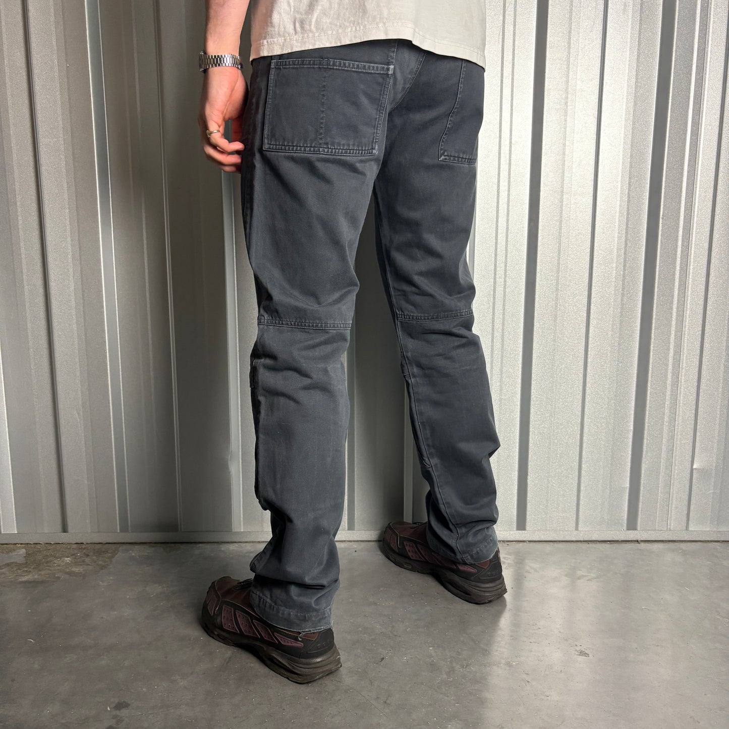 Vintage Navy Grey Cargo Fatigue Y2K Straight Jeans - 32L