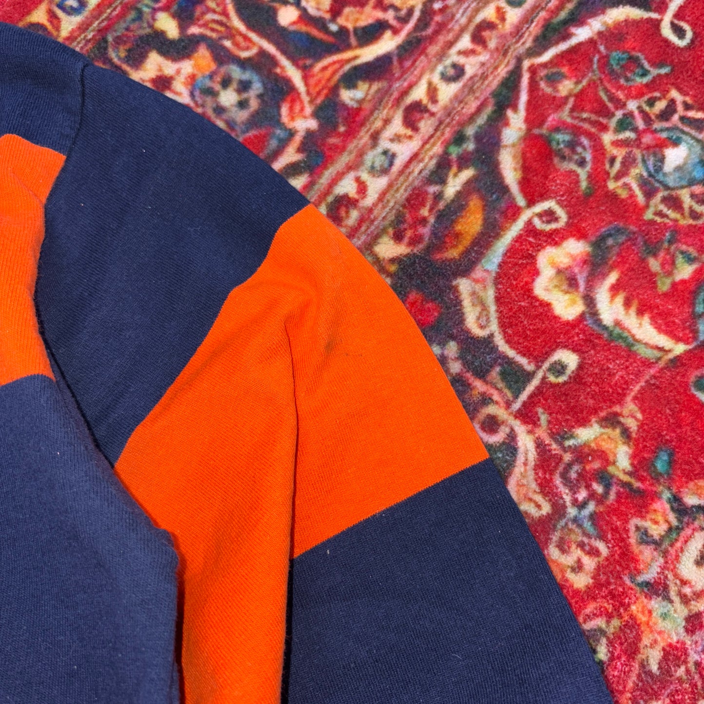 Vintage Navy Orange Stripe Rugby Polo Shirt - S