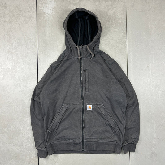 Vintage Carhartt Zip Pocket Logo Embroidered Grey Hoodie Sweatshirt - M