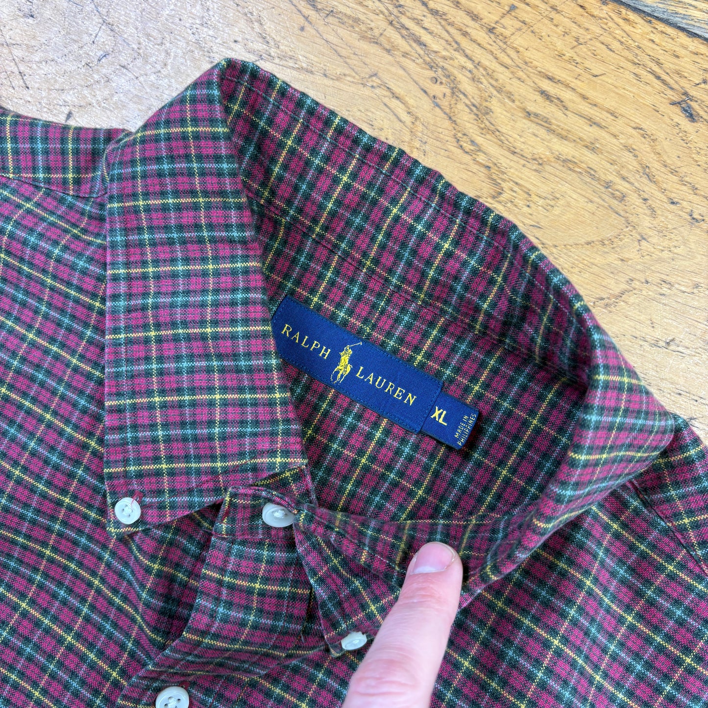 Vintage Ralph Lauren Burgundy Check Embroidered Shirt - XL