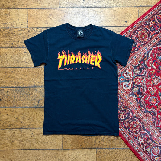 Vintage Thrasher Flames Black Skate Graphic T-Shirt - XS