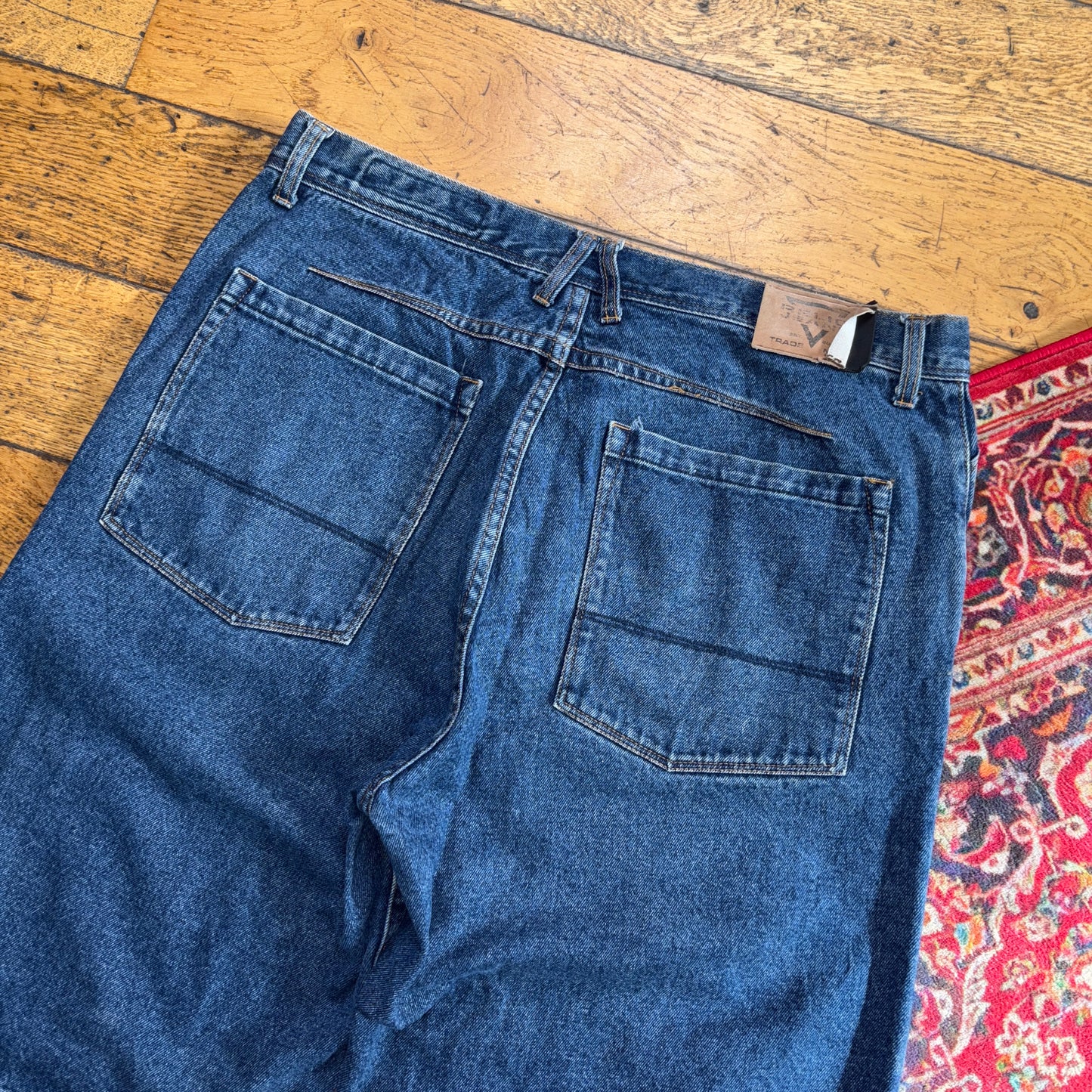 Vintage Blue Double Knee Baggy Denim Shorts - 36