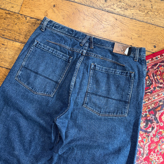 Vintage Blue Double Knee Baggy Denim Shorts - 36