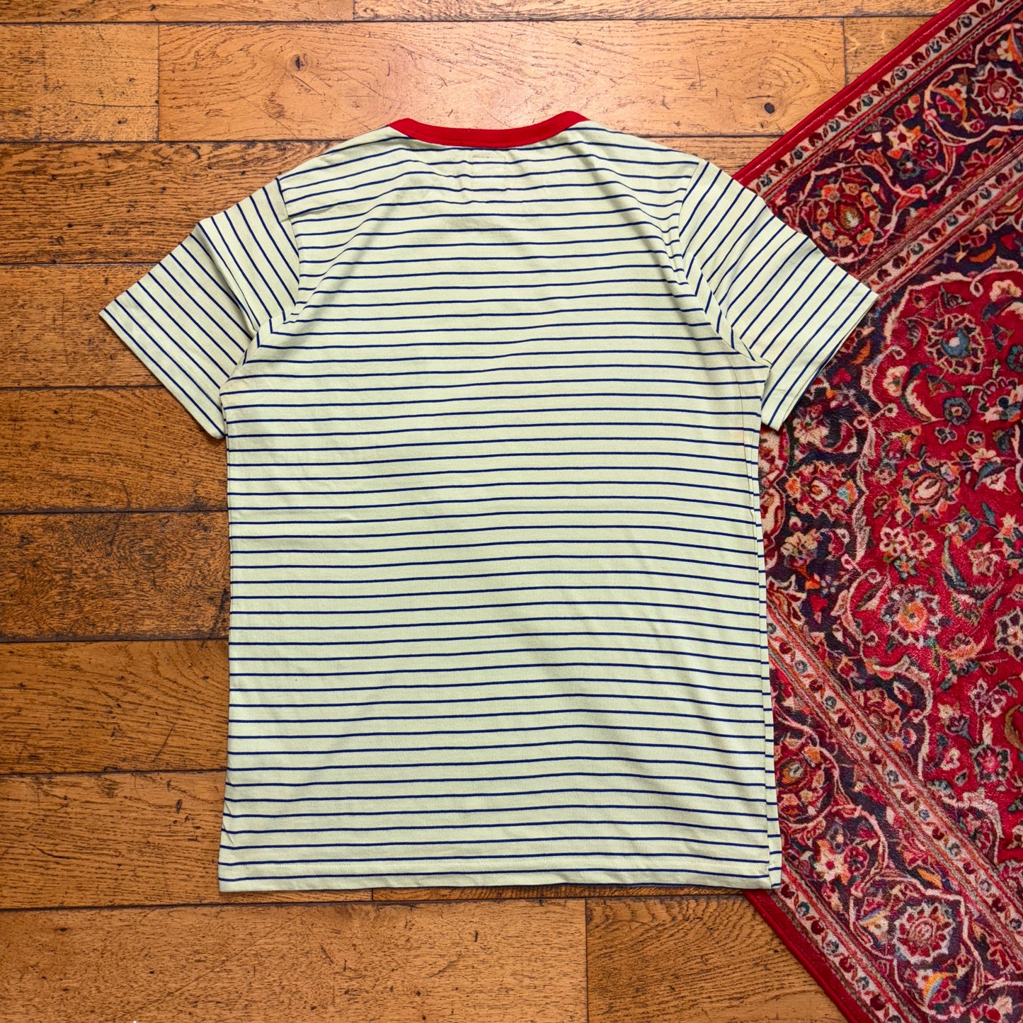 Vintage Stussy Green Stripe Embroidered T-Shirt - S