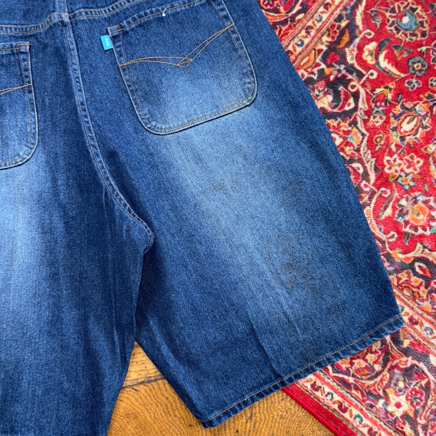 Vintage Embroidered Hip Hop Baggy Blue Shorts Jorts - 38