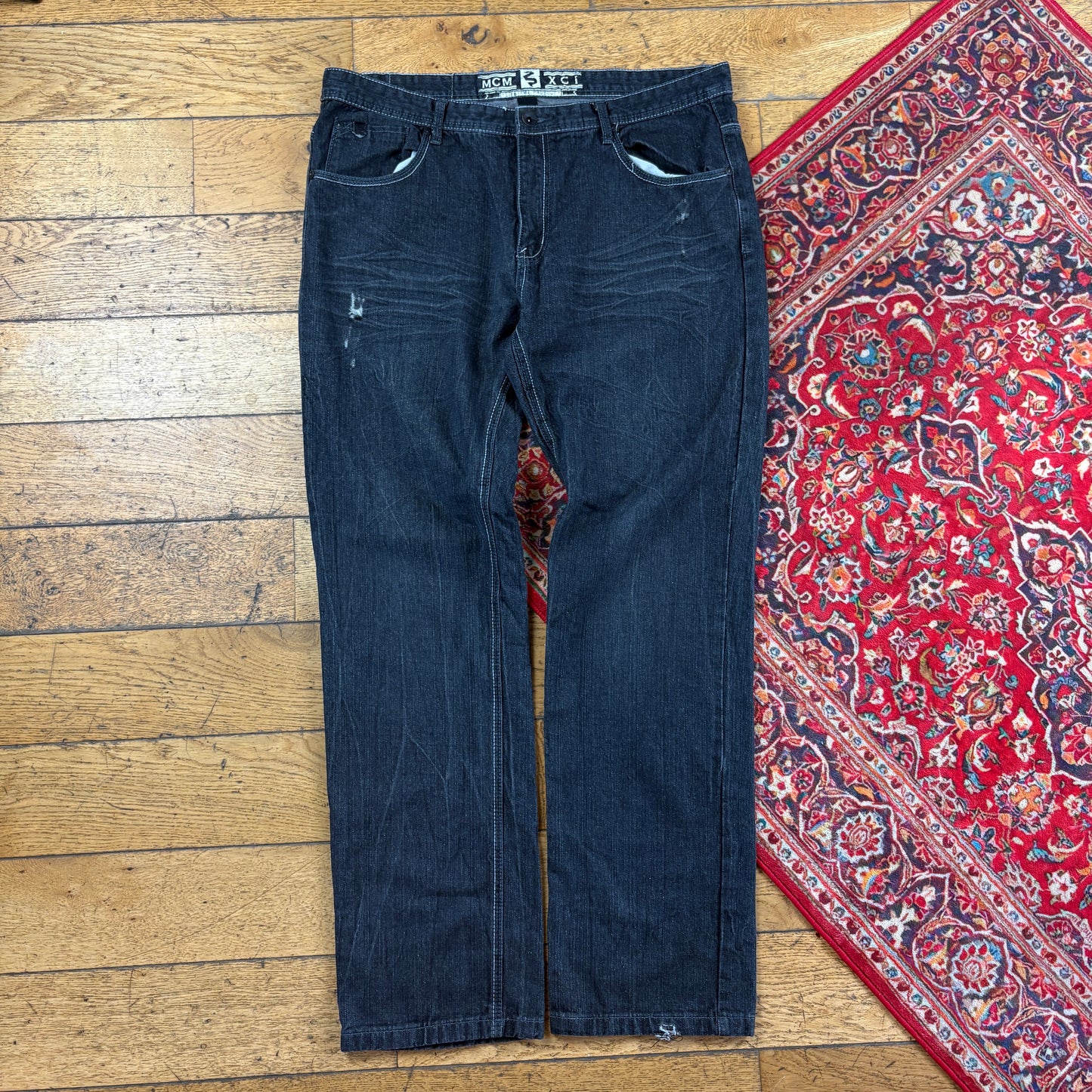 Vintage Southpole Black Embroidered Y2K Hip Hop Baggy Jeans - 40