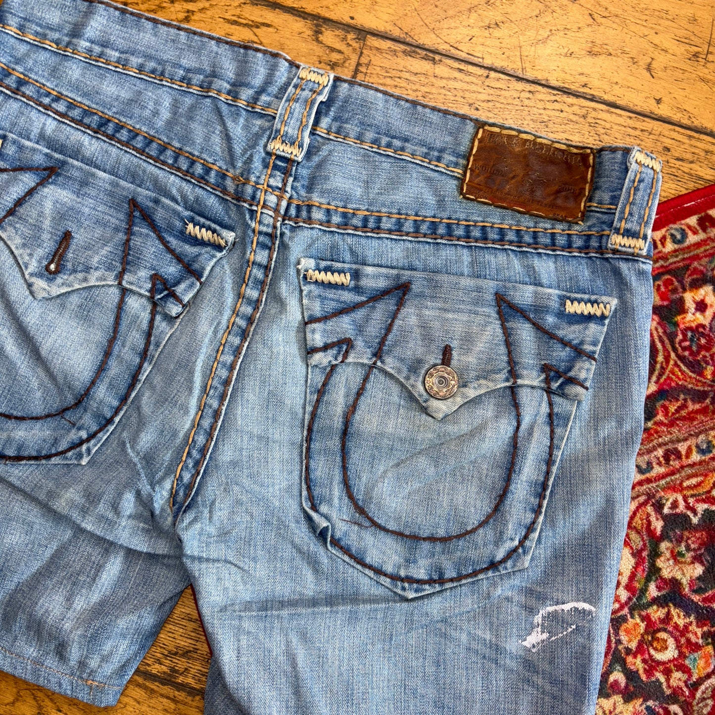 Vintage True Religion Blue Embroidered Y2K Shorts Jorts - 38