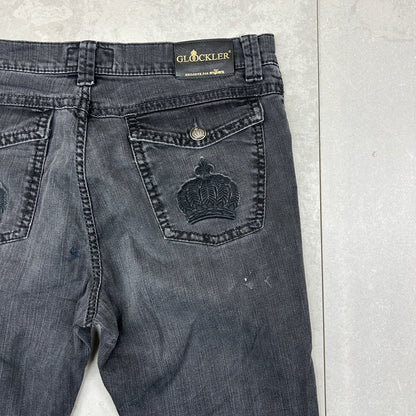 Vintage Gloockler Embroidered Straight Black Denim Jeans - 36