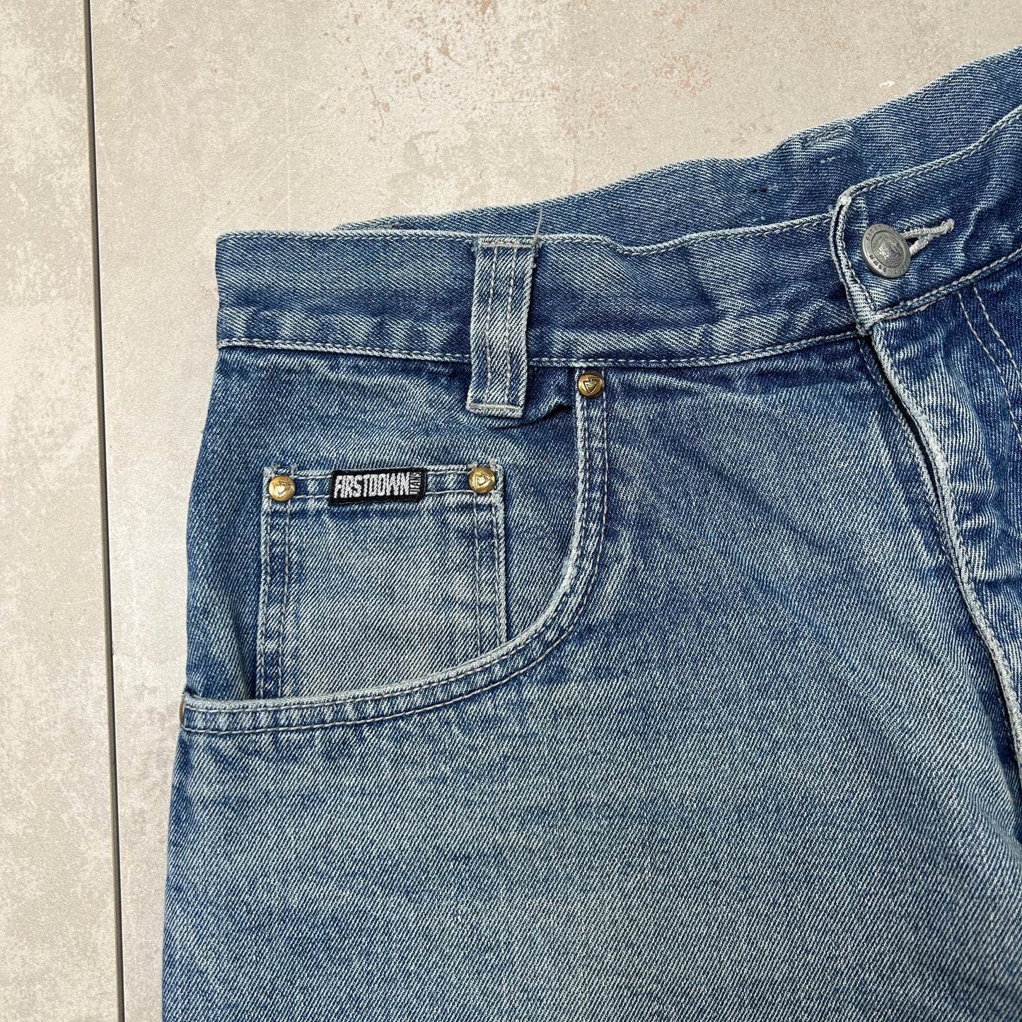 Vintage First Down Embroidered Hip Hop Baggy Blue Shorts Jorts - 33