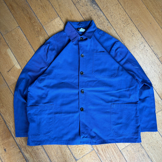 Vintage French Chore Workwear Jacket Blue Overcoat - XXL